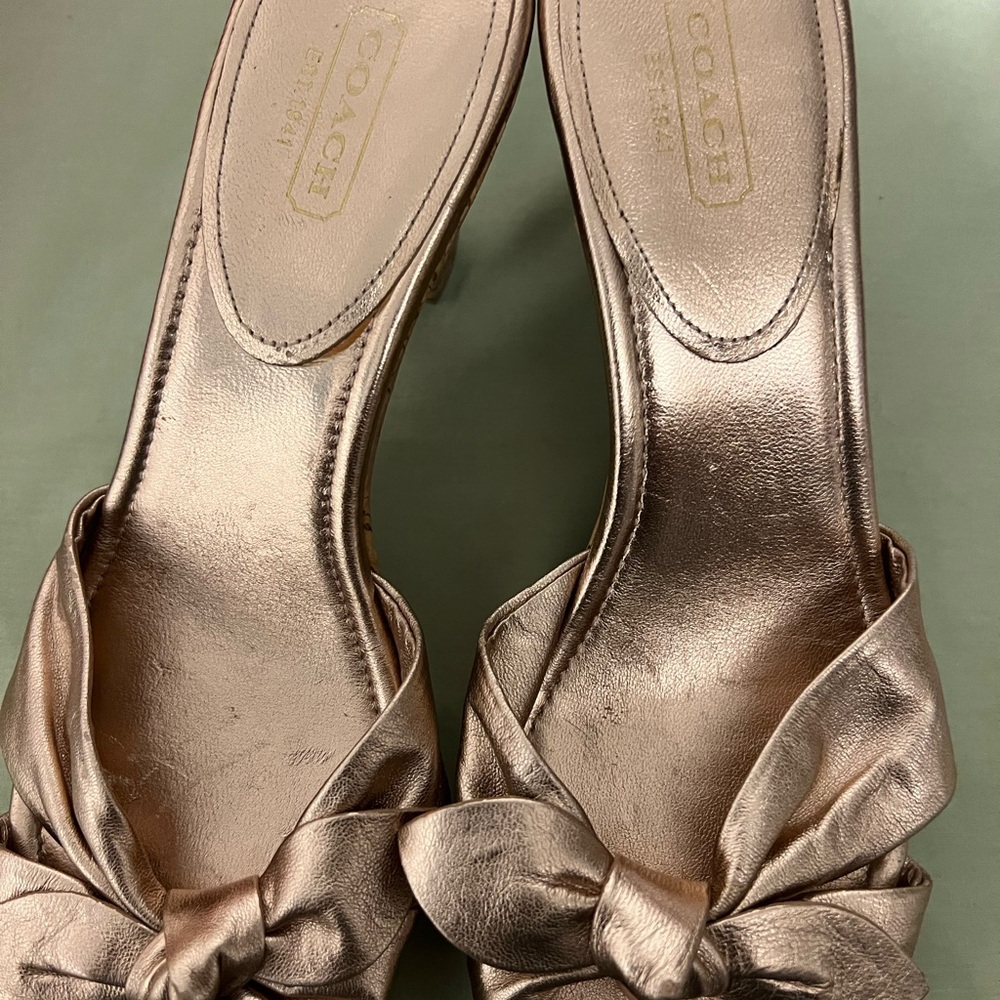Coach Silver and Gold Heels with Bow Detail
